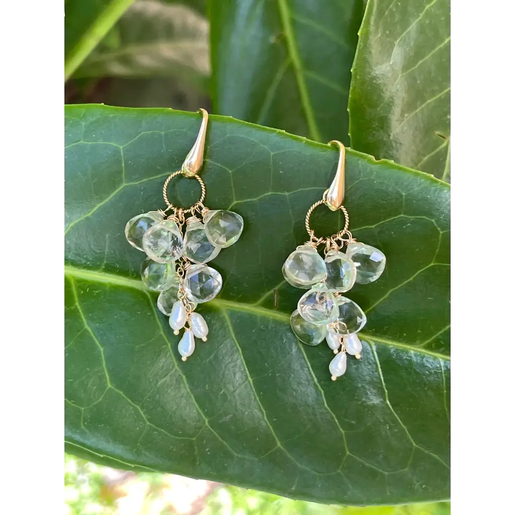 Prasiolite earrings green amethyst cluster earrings green
