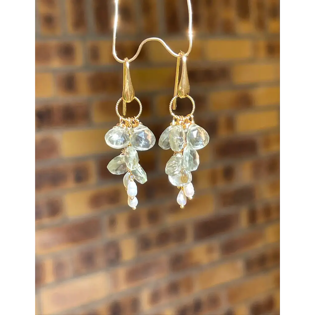 Prasiolite earrings green amethyst cluster earrings green