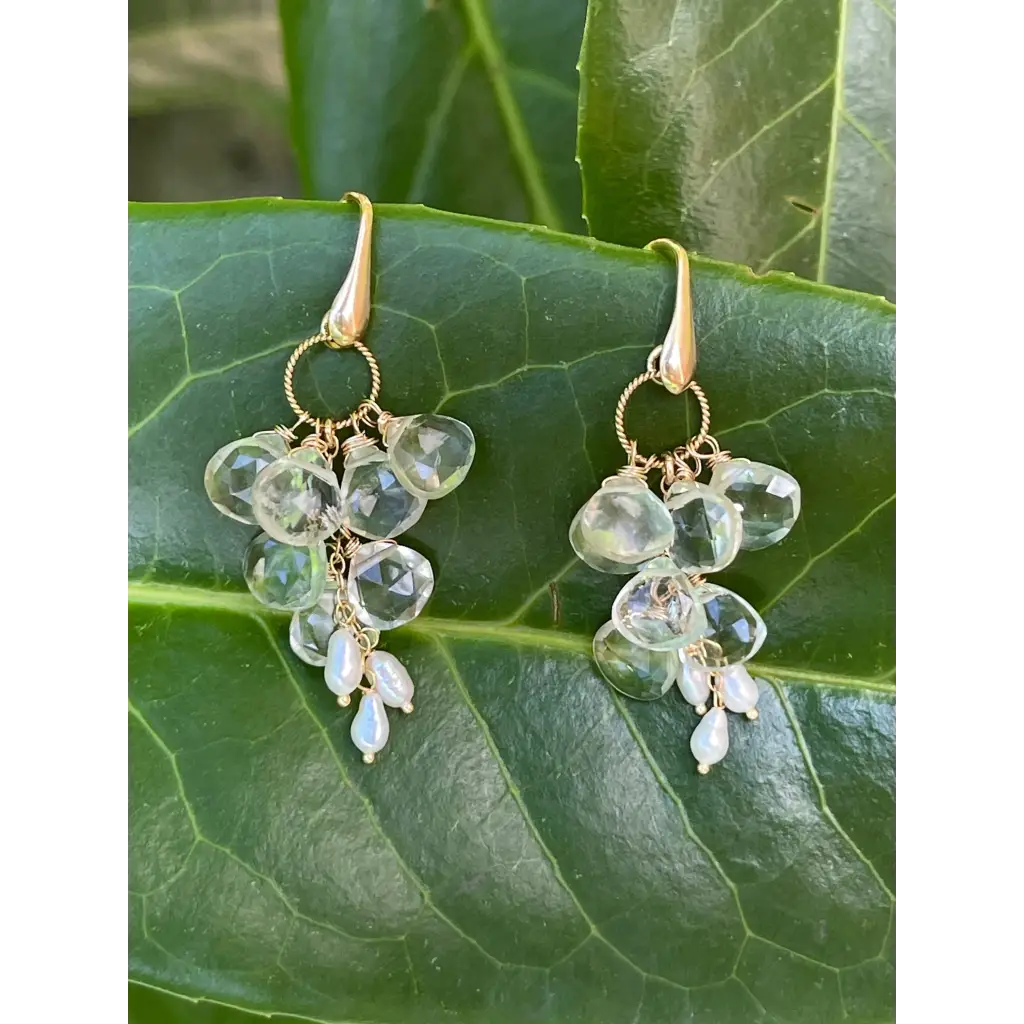 Prasiolite earrings green amethyst cluster earrings green