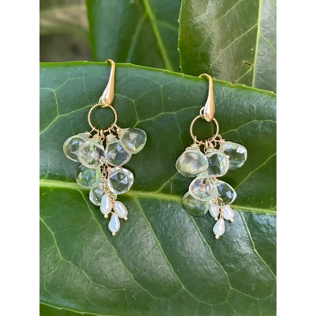 Prasiolite earrings, green amethyst cluster earrings, green quartz dan