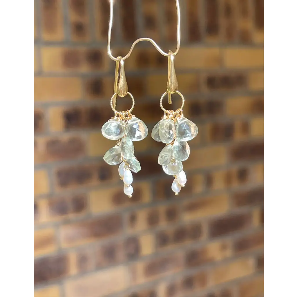 Prasiolite earrings green amethyst cluster earrings green