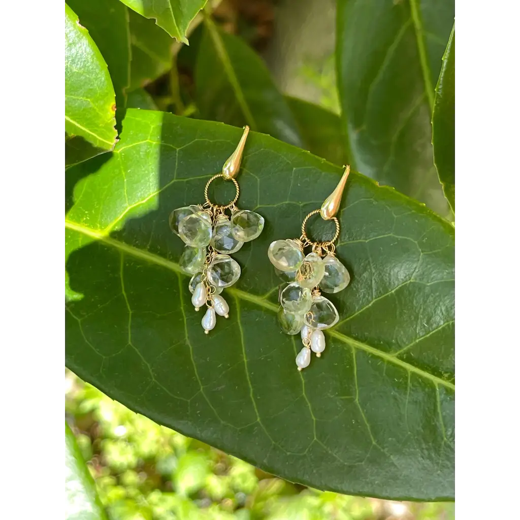Prasiolite earrings green amethyst cluster earrings green