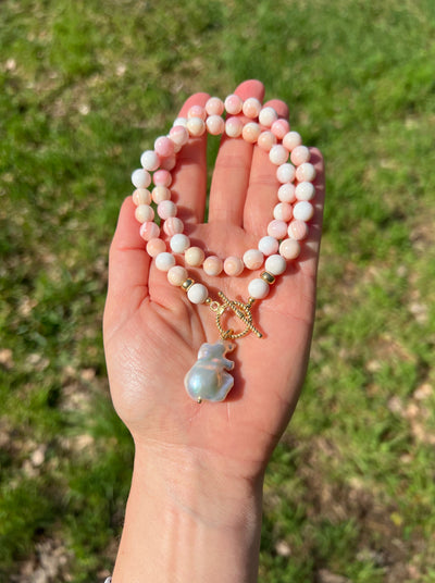 Shell Toggle Queen Conch Shell Toggle Necklace With Baroque Pearl Pendant