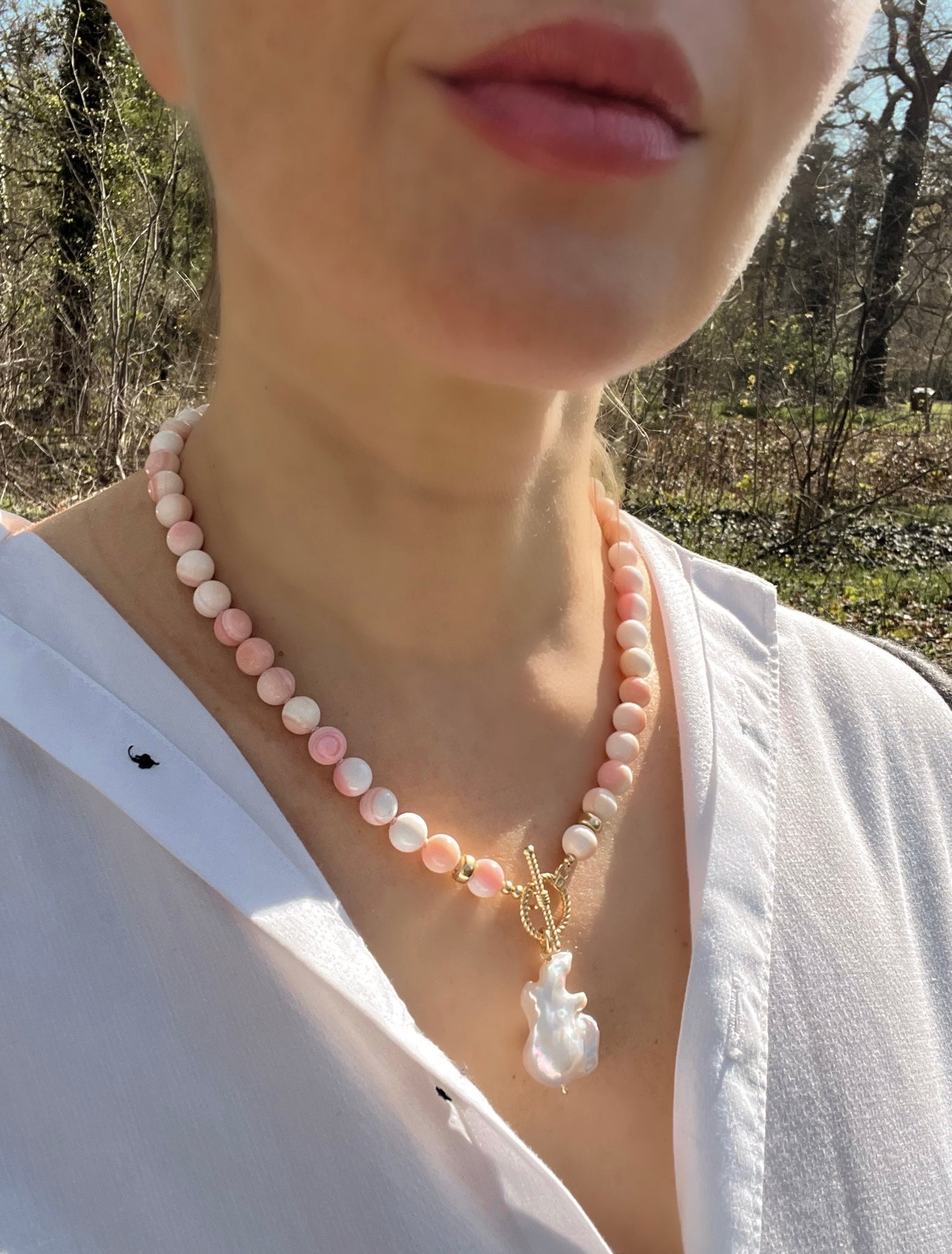 Queen Conch Shell Toggle Necklace With Baroque Pearl Pendant