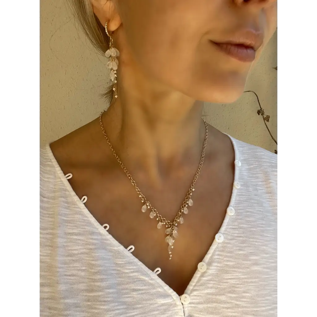 Rainbow moonstone drop necklace Luna bridal jewelry