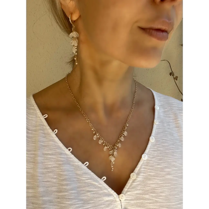 Rainbow moonstone drop necklace Luna bridal jewelry