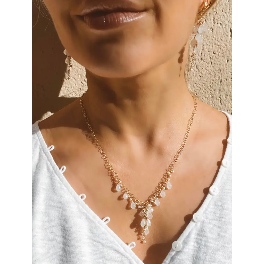 Rainbow moonstone drop necklace Luna bridal jewelry