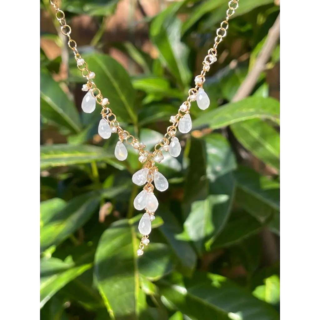 Rainbow moonstone drop necklace Luna bridal jewelry