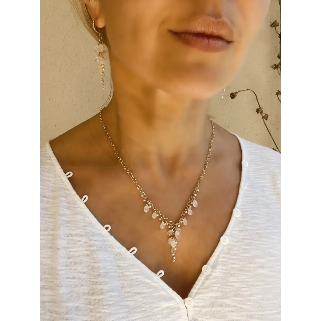 Rainbow moonstone drop necklace Luna bridal jewelry