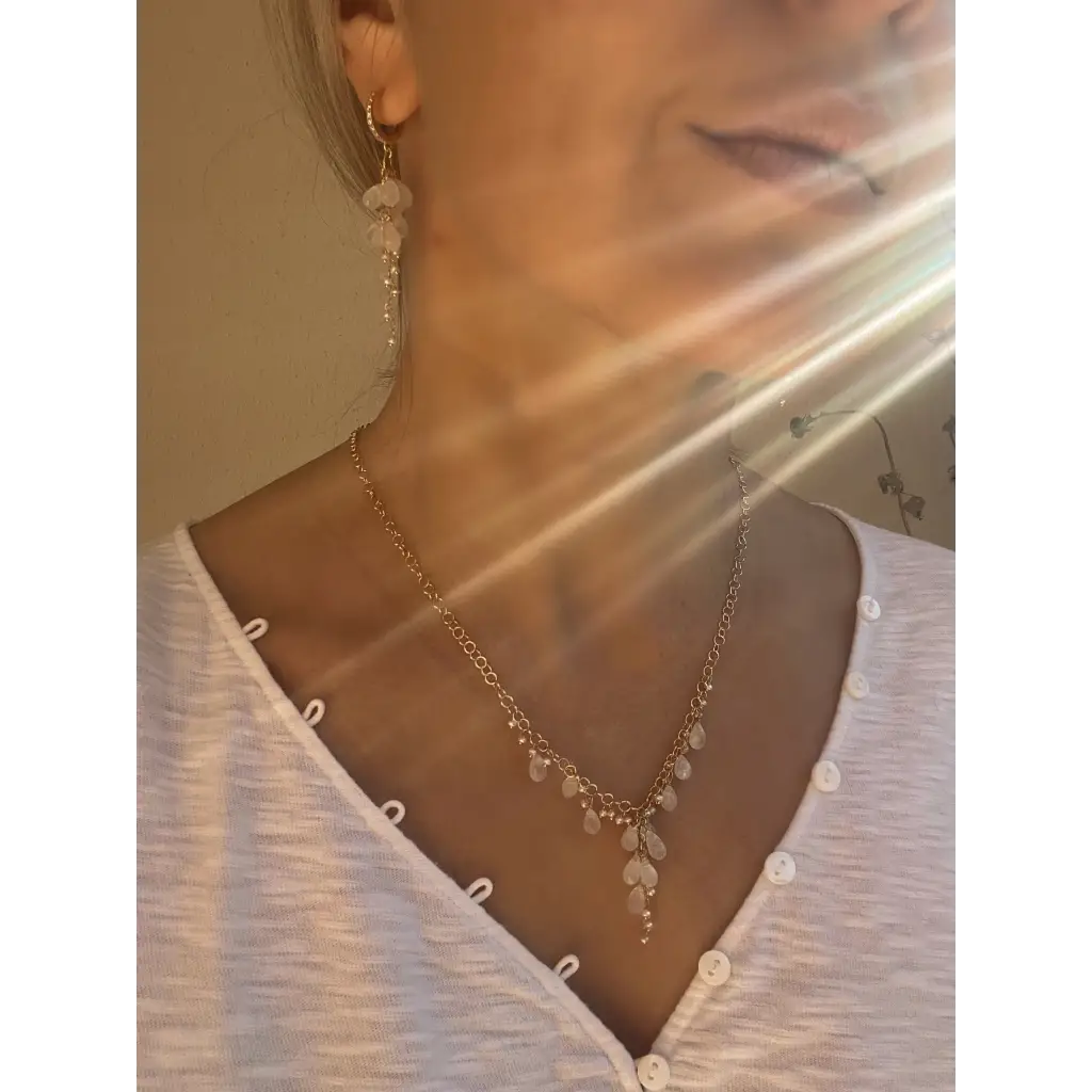 Rainbow moonstone drop necklace Luna bridal jewelry