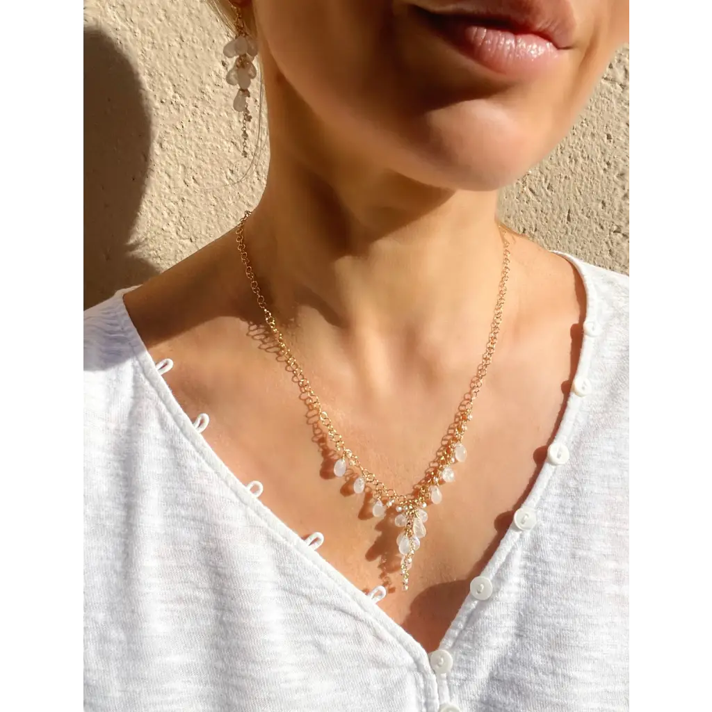 Rainbow moonstone drop necklace Luna bridal jewelry