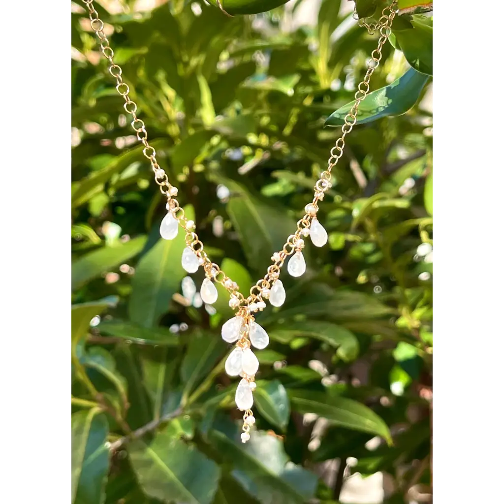 Rainbow moonstone drop necklace Luna bridal jewelry