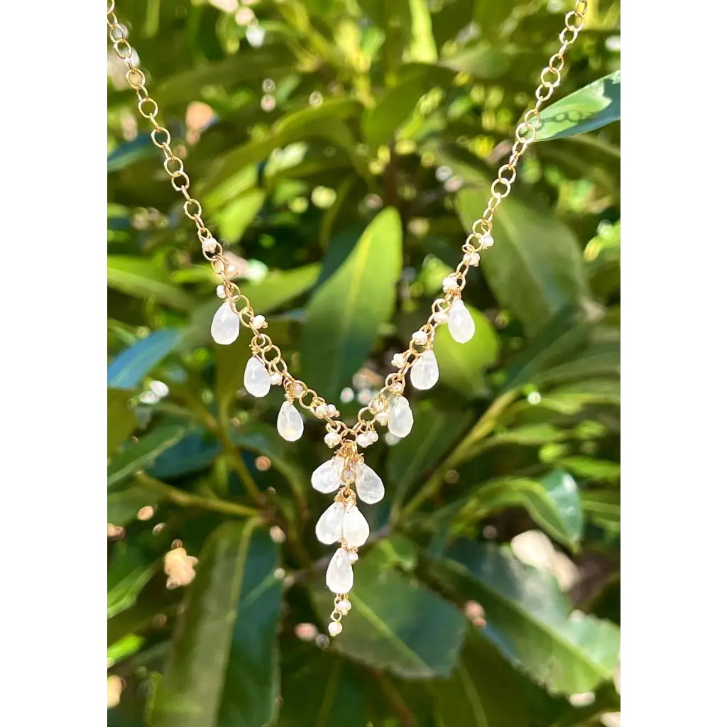 Rainbow moonstone drop necklace Luna bridal jewelry