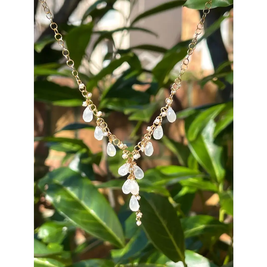Rainbow moonstone drop necklace Luna bridal jewelry
