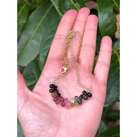 Rainbow tourmaline briolettes necklace gold plated silver