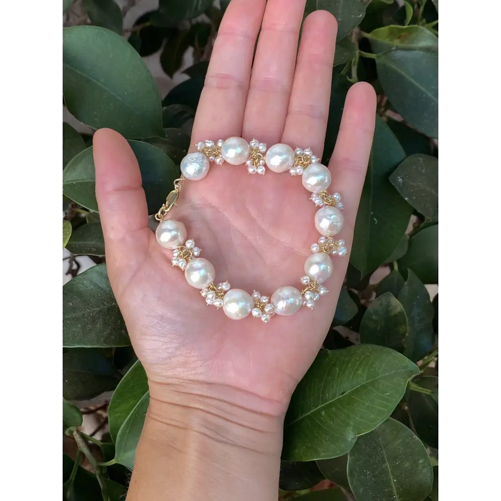 Real fresh water pearl bracelet mini pearl clusters gold