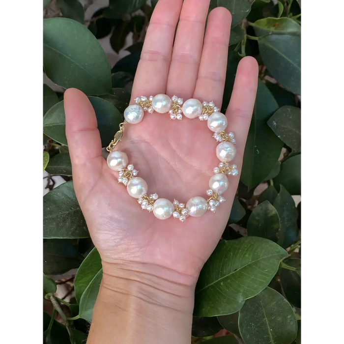 Real fresh water pearl bracelet mini pearl clusters gold