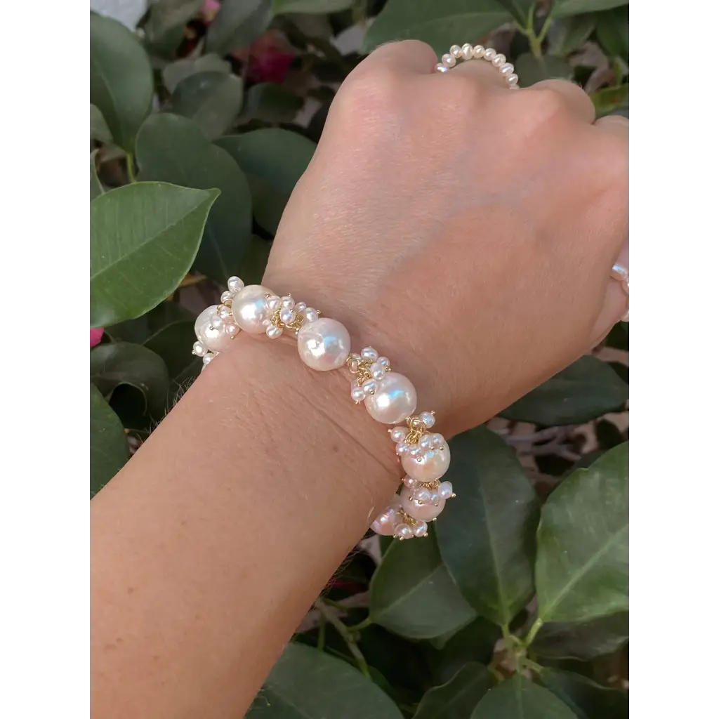 Real fresh water pearl bracelet mini pearl clusters gold