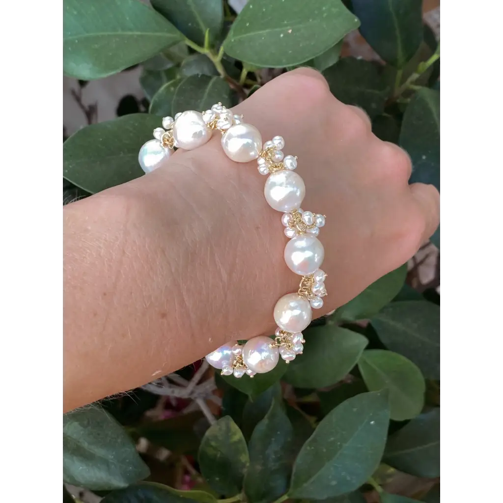 Real fresh water pearl bracelet mini pearl clusters gold
