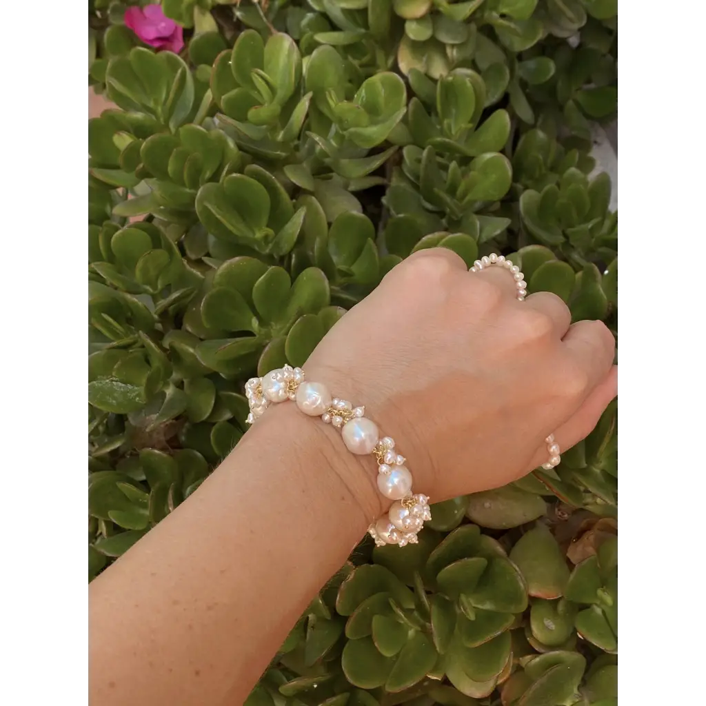 Real fresh water pearl bracelet mini pearl clusters gold