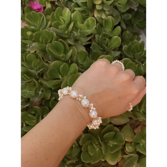 Real fresh water pearl bracelet mini pearl clusters gold