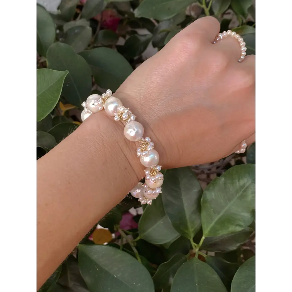 Real fresh water pearl bracelet mini pearl clusters gold