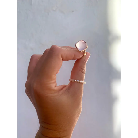 Rose quartz and gold plated silver statement ring Statement