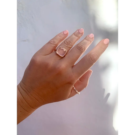 Rose quartz and gold plated silver statement ring Statement