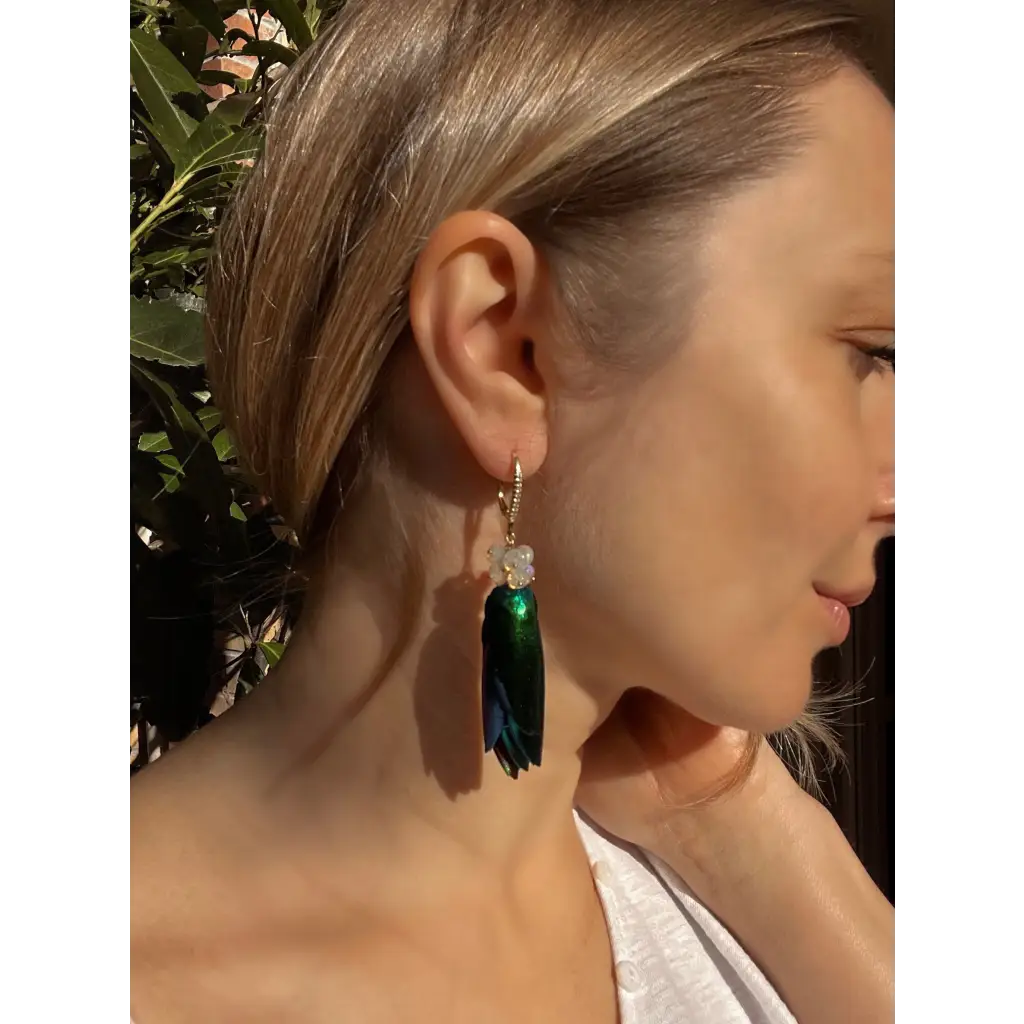 Scarab drop earrings “Escarabajo” real jewel beetle Elytra