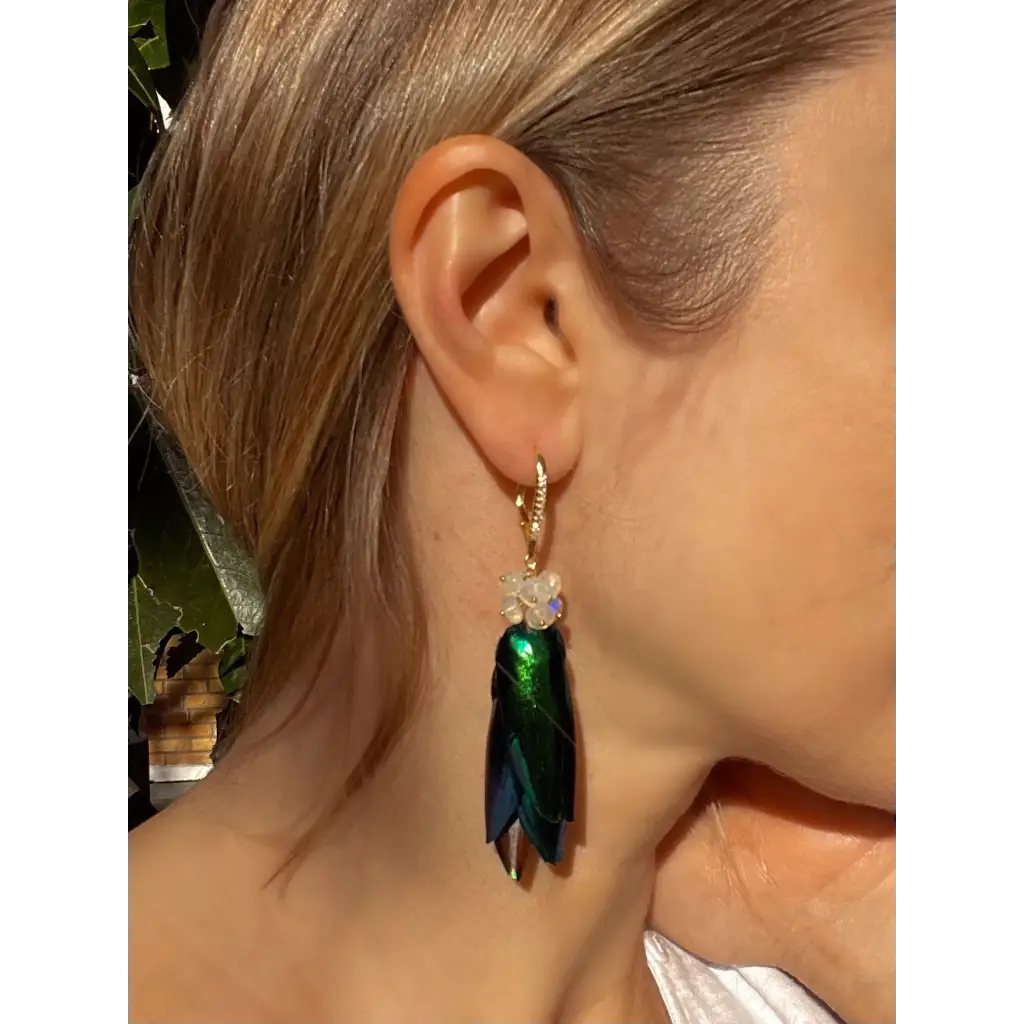 Scarab drop earrings “Escarabajo” real jewel beetle Elytra