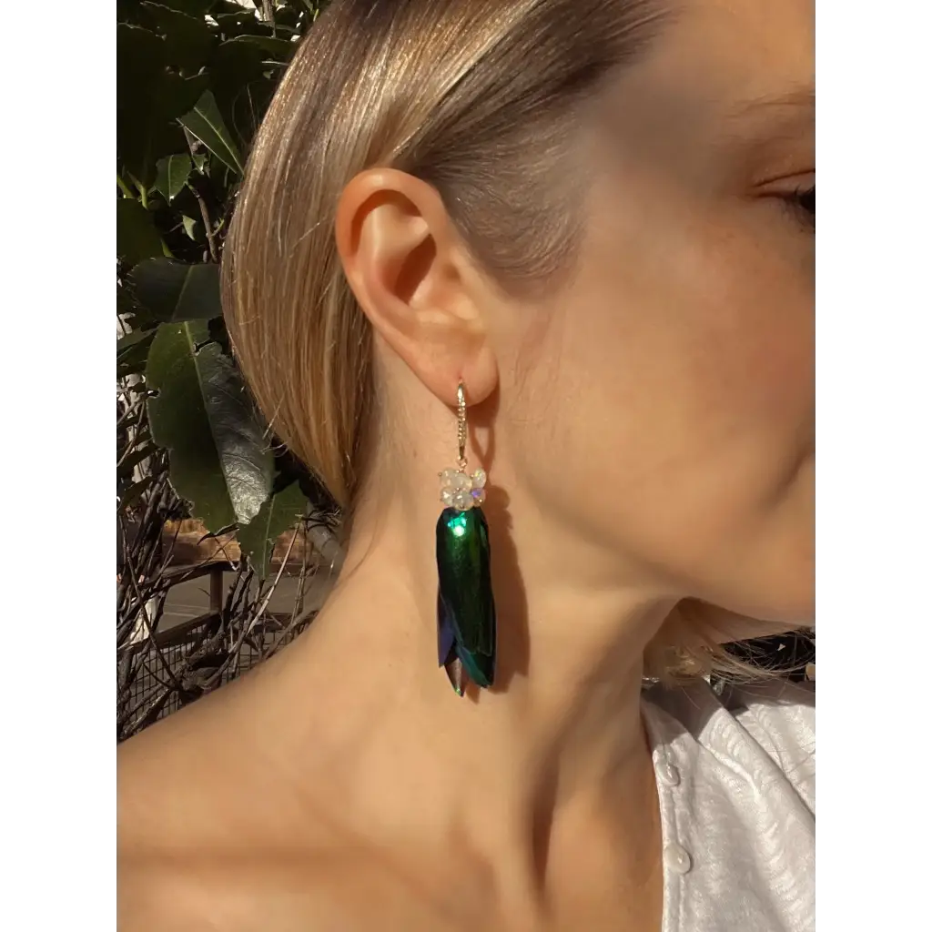Scarab drop earrings “Escarabajo” real jewel beetle Elytra