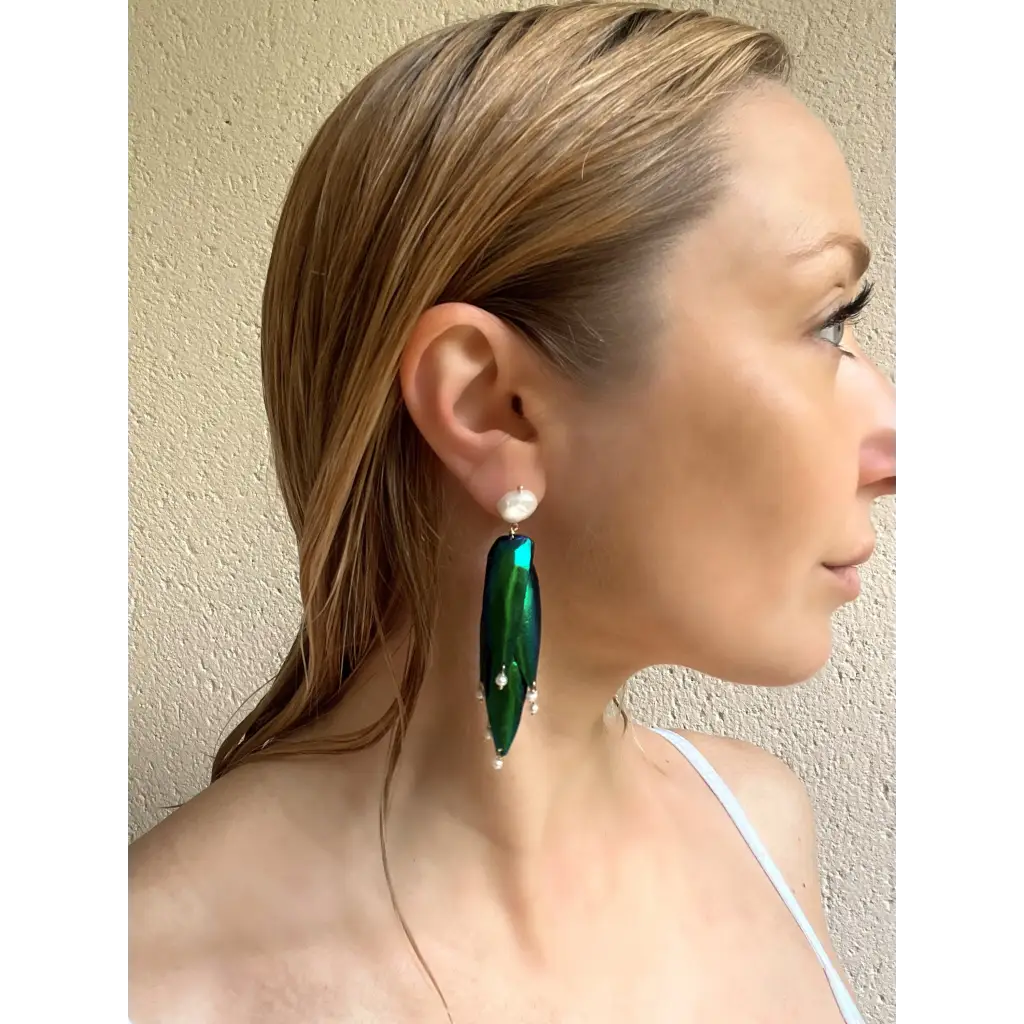 Scarab drop earrings “Escarabajo” real jewel beetle Elytra
