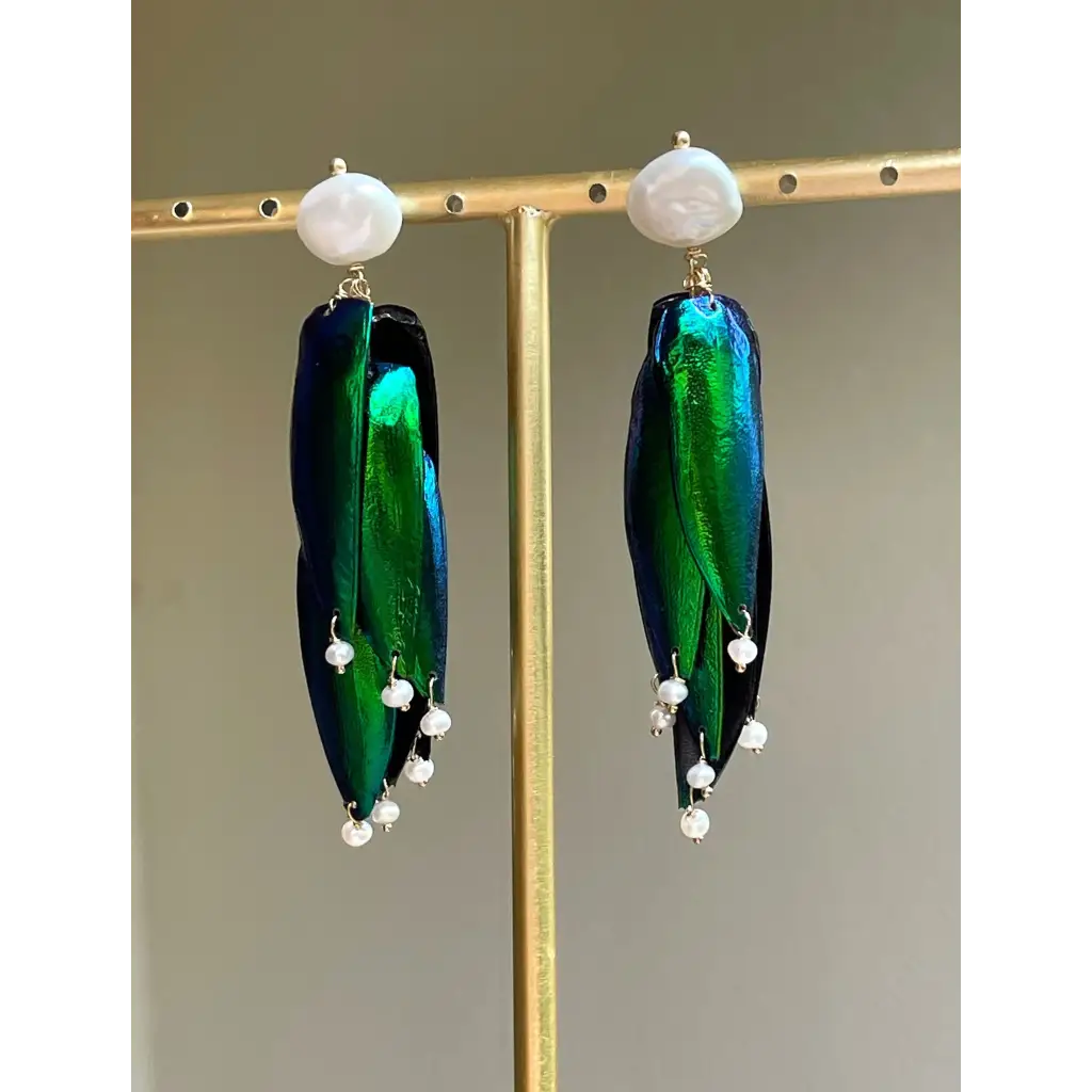 Scarab drop earrings “Escarabajo” real jewel beetle Elytra