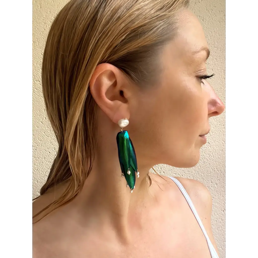 Scarab drop earrings “Escarabajo” real jewel beetle Elytra