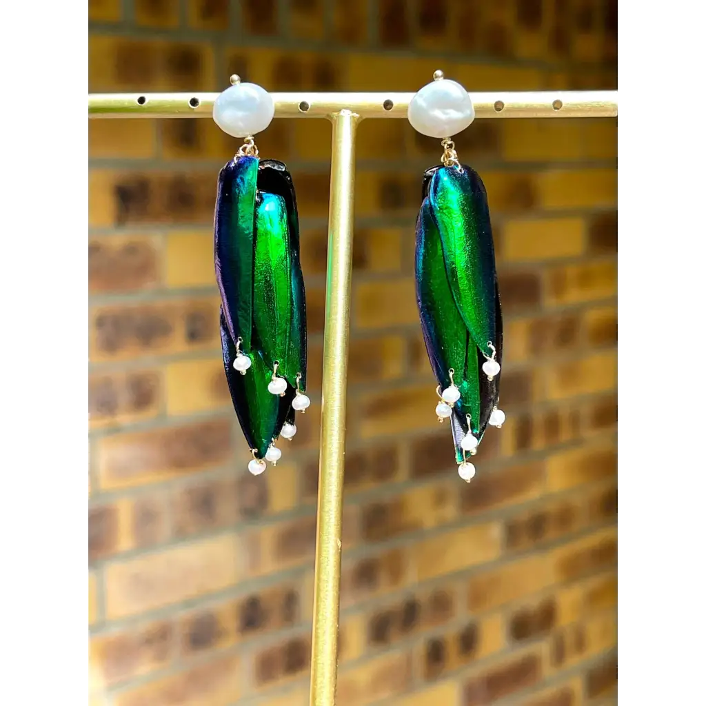 Scarab drop earrings “Escarabajo” real jewel beetle Elytra