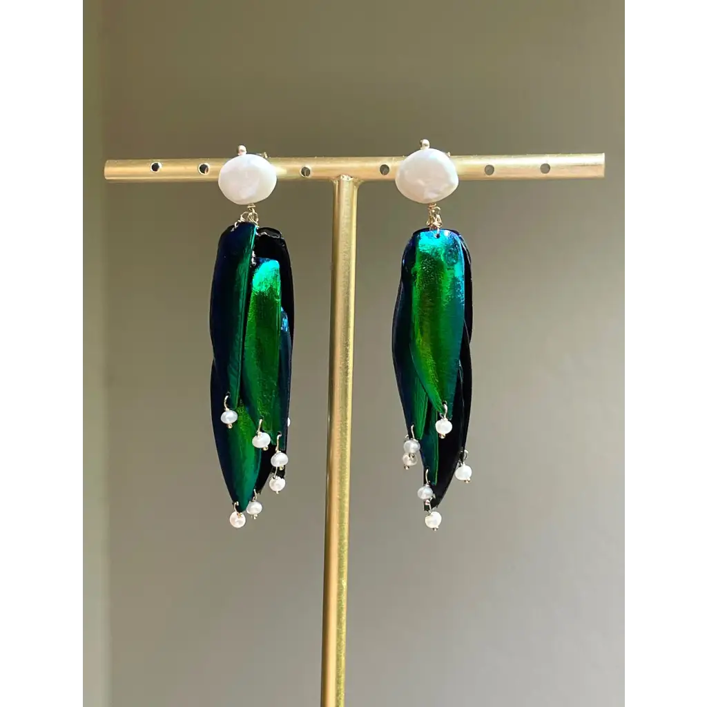 Scarab drop earrings “Escarabajo” real jewel beetle Elytra