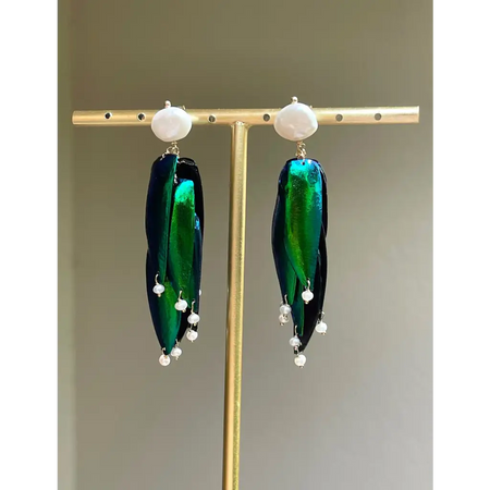 Scarab drop earrings “Escarabajo” real jewel beetle Elytra