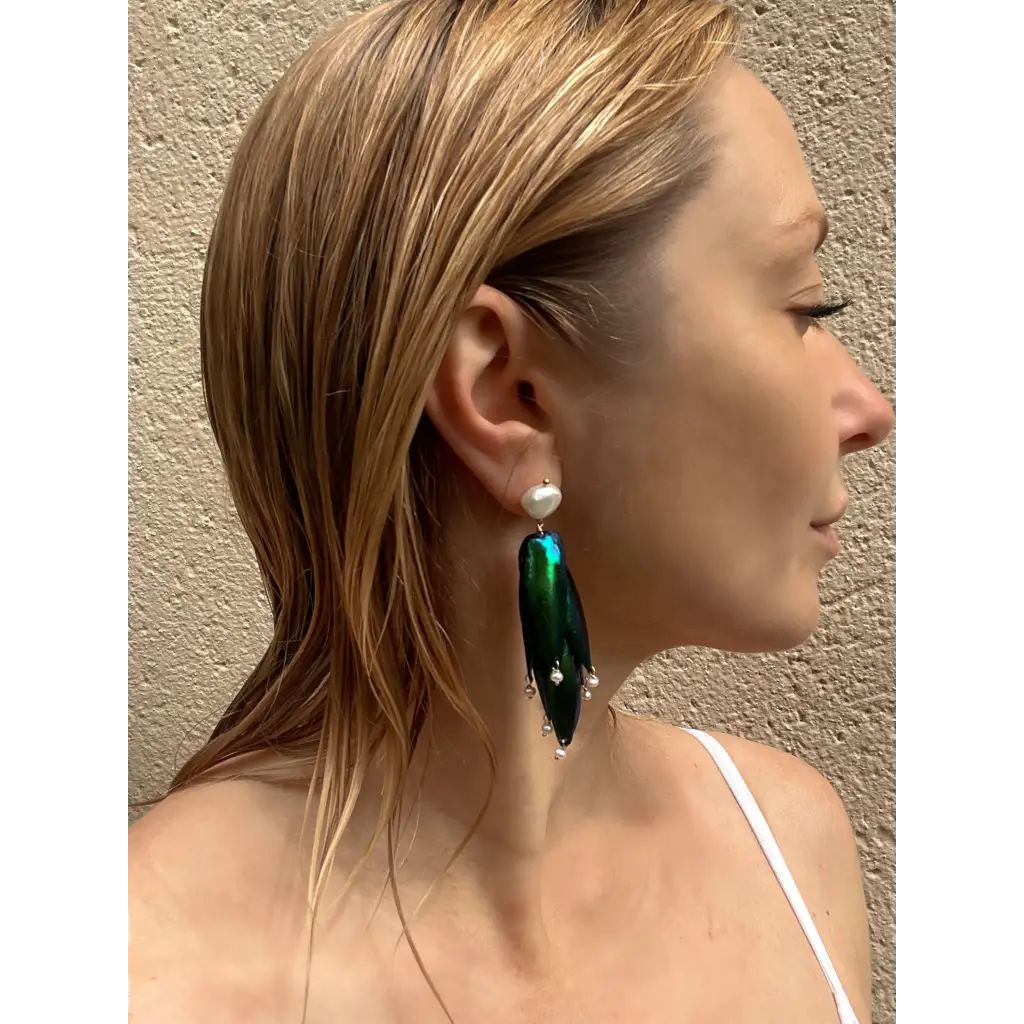 Scarab drop earrings “Escarabajo” real jewel beetle Elytra