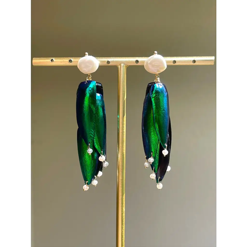 Scarab drop earrings “Escarabajo” real jewel beetle Elytra