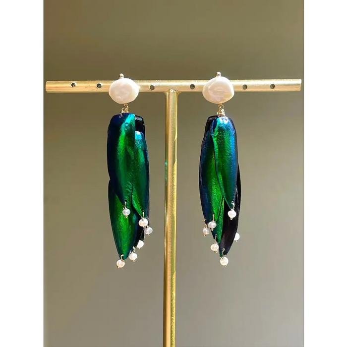 Scarab drop earrings “Escarabajo” real jewel beetle Elytra