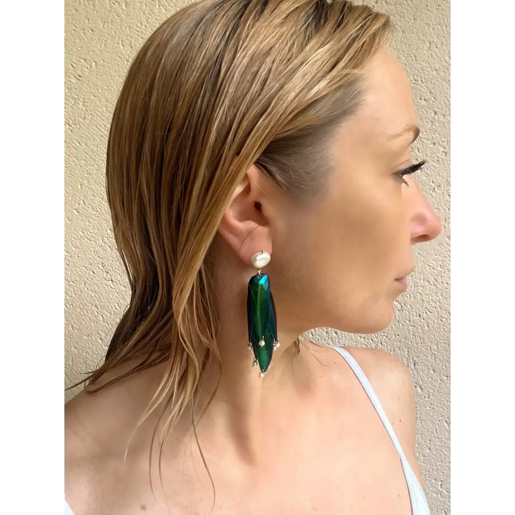 Scarab drop earrings “Escarabajo” real jewel beetle Elytra