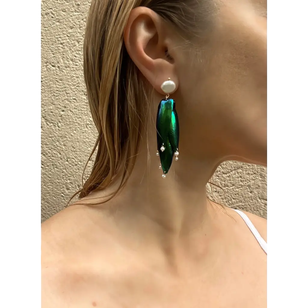Scarab drop earrings “Escarabajo” real jewel beetle Elytra