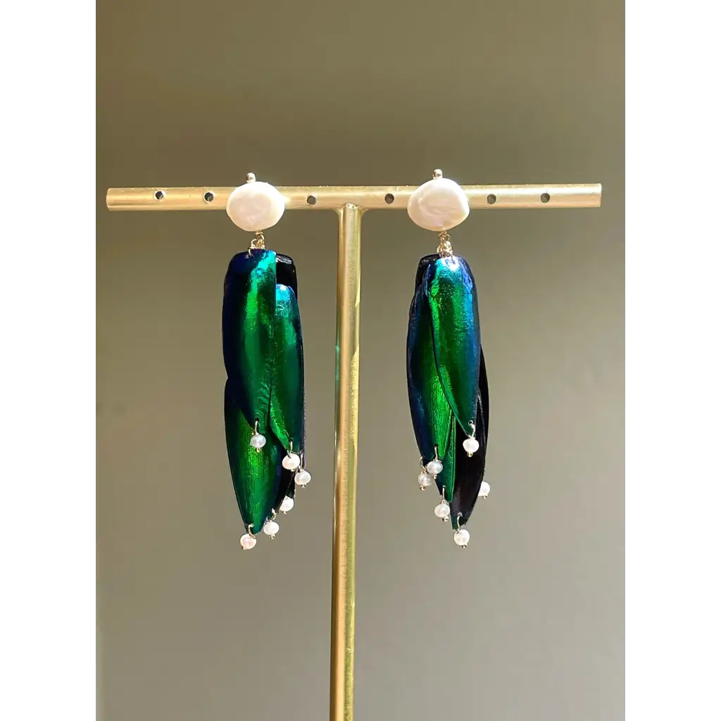 Scarab drop earrings “Escarabajo” real jewel beetle Elytra