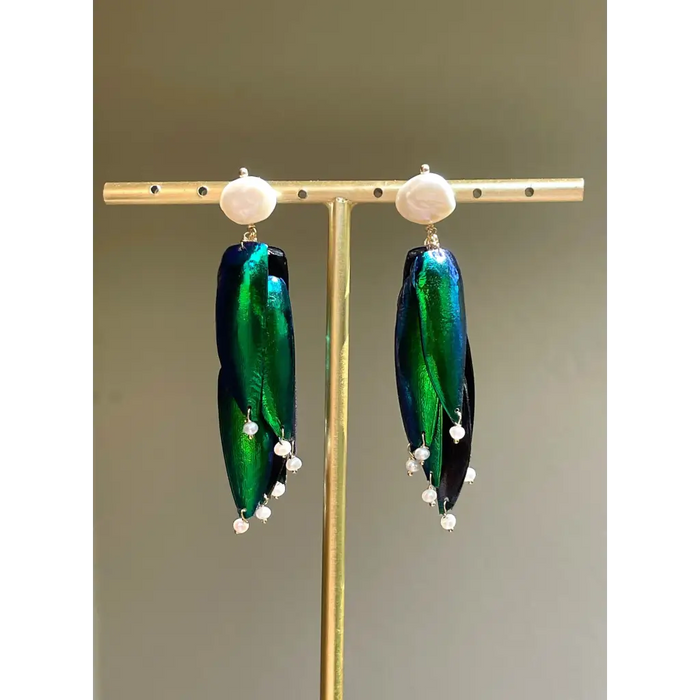 Scarab drop earrings “Escarabajo” real jewel beetle Elytra