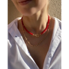 Short red bamboo coral necklace with gold filled silver