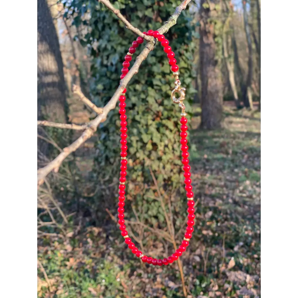 Short red bamboo coral necklace with gold filled silver