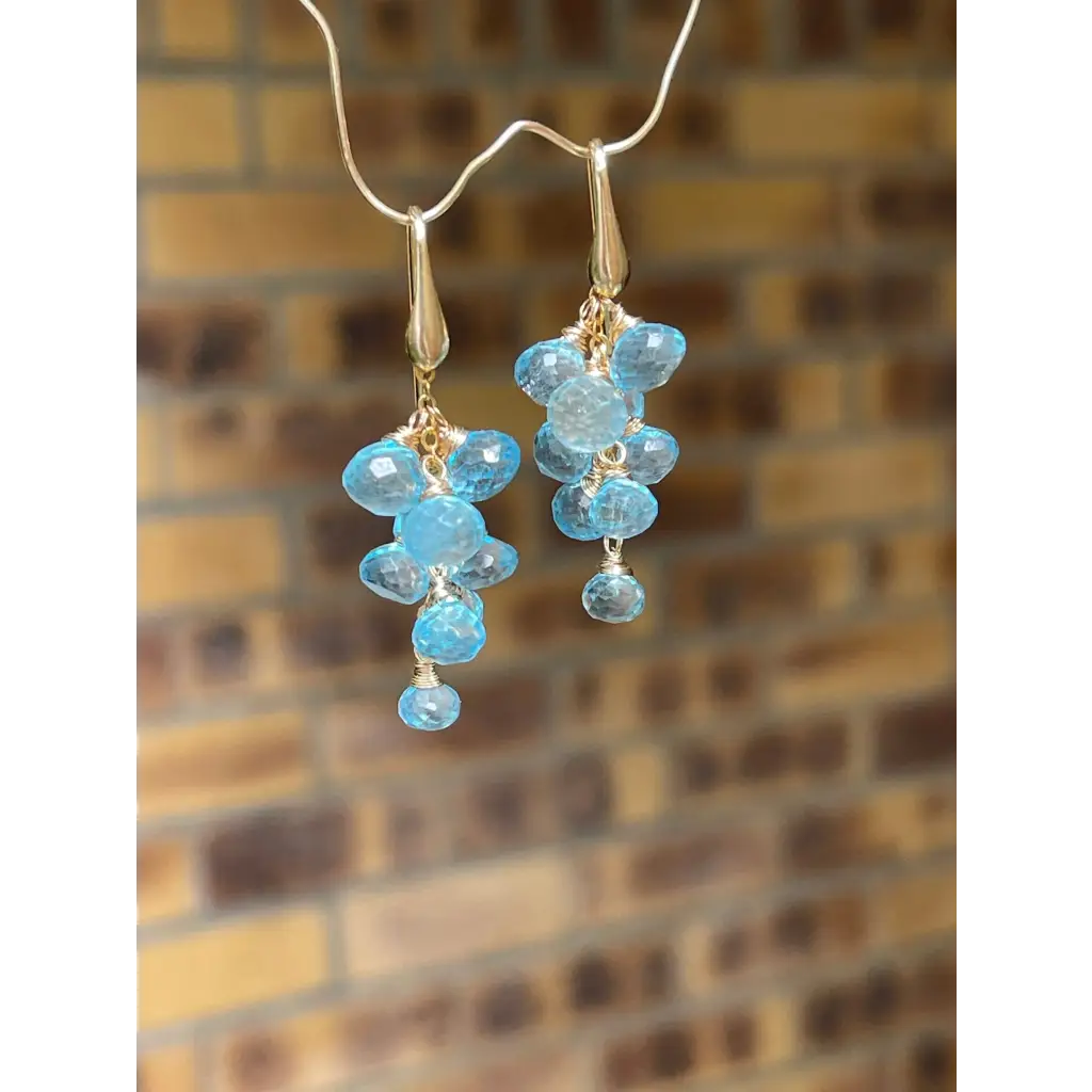 Sky blue topaz dangle earrings long topaz cluster earrings