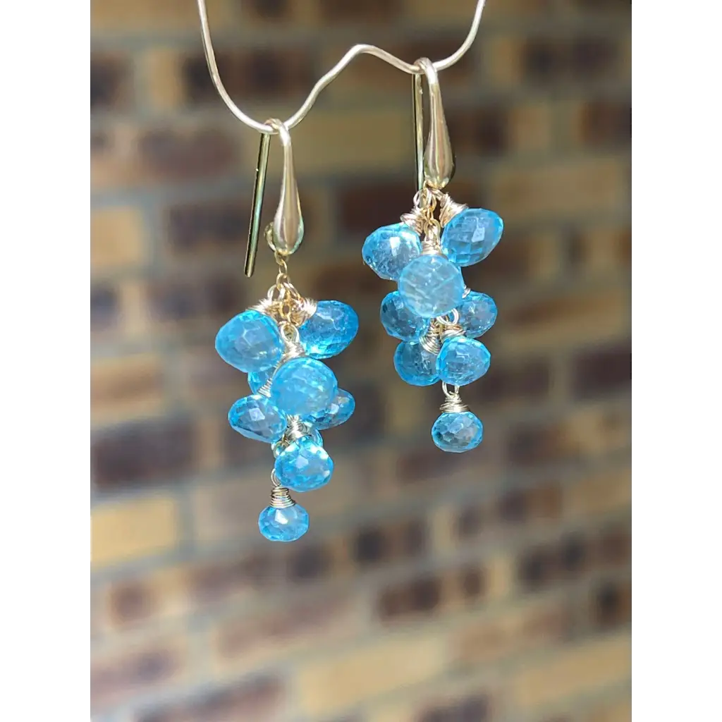 Sky blue topaz dangle earrings long topaz cluster earrings