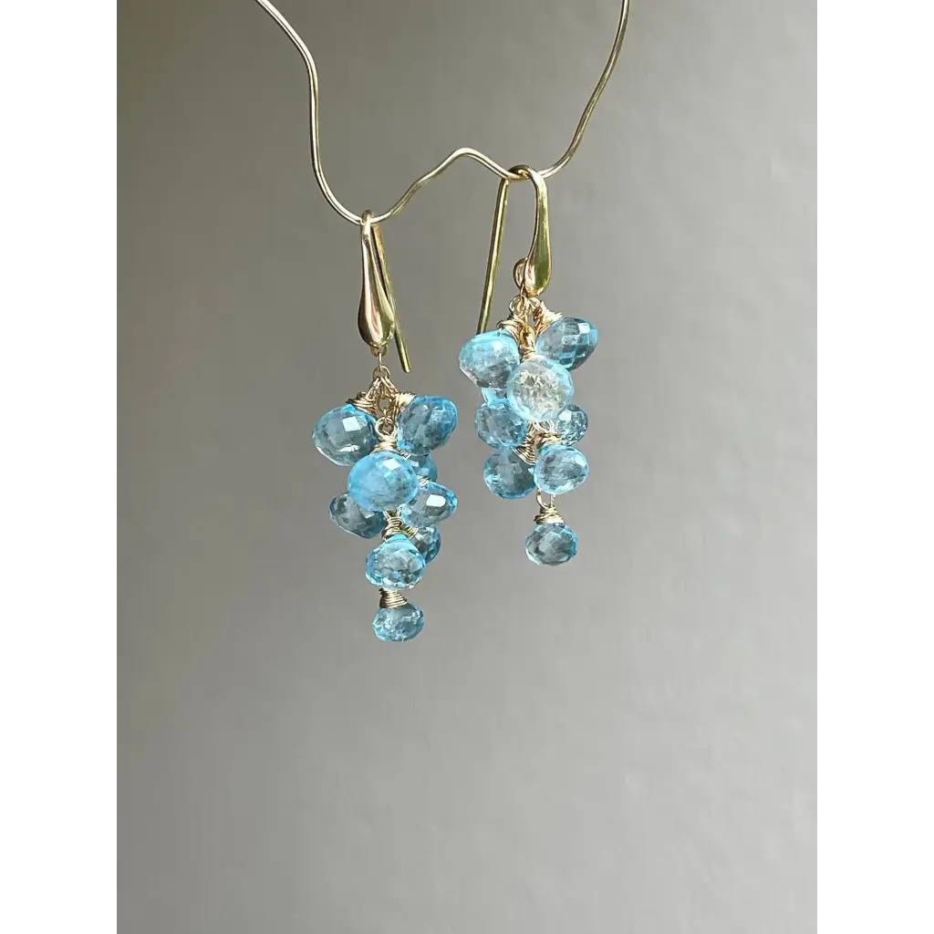 Sky blue topaz dangle earrings long topaz cluster earrings