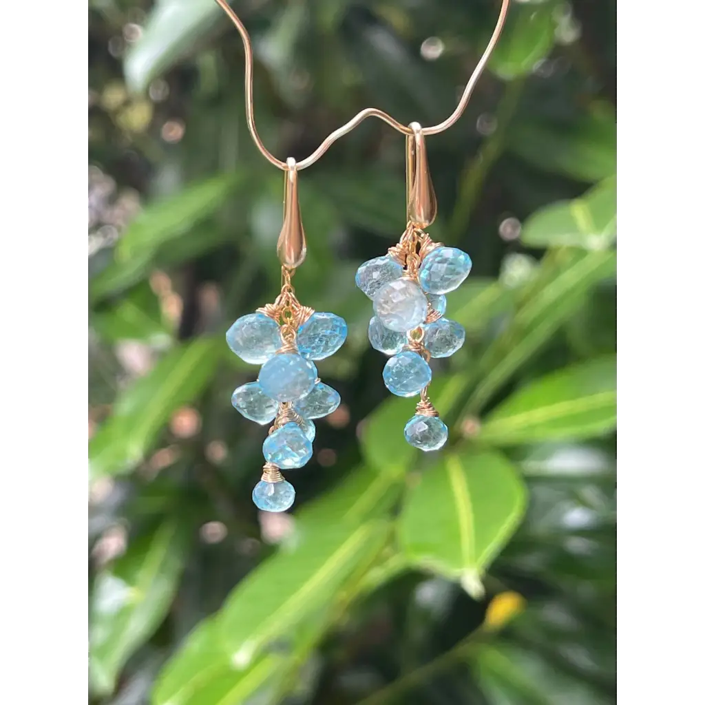Sky blue topaz dangle earrings long topaz cluster earrings